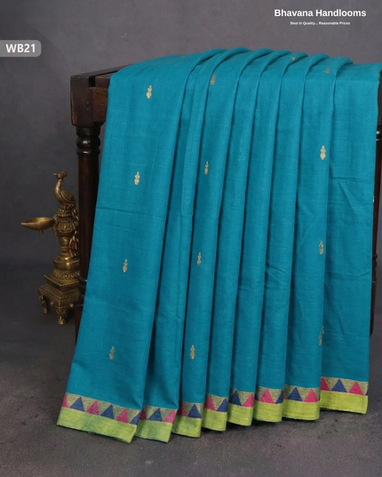 Authentic Kanchi Cotton Handloom Saree – Sky Blue Colour (Without Blouse)
