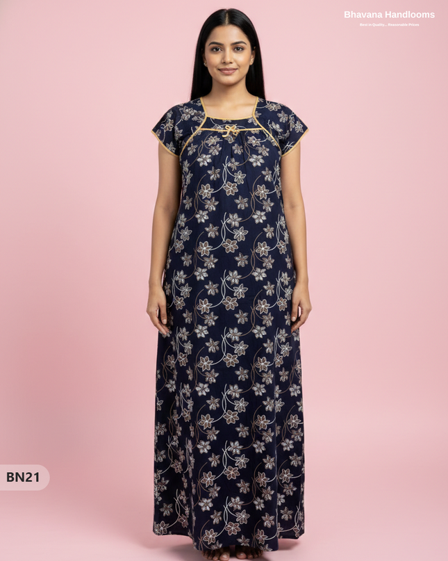 Cotton Printed Nighties | Comfortable Free Size Nightwear for Women