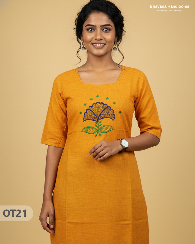 Cotton Tops with Full Length Lining Yellow Colour | Dailywear Essentials