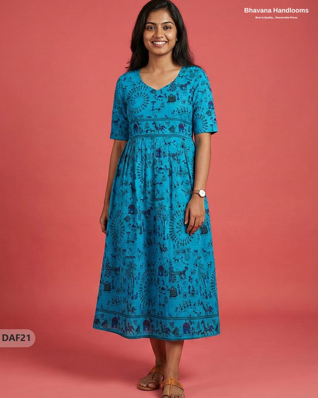 Comfortable Daily Wear Cotton Frock – Blue Colour | Half Lining