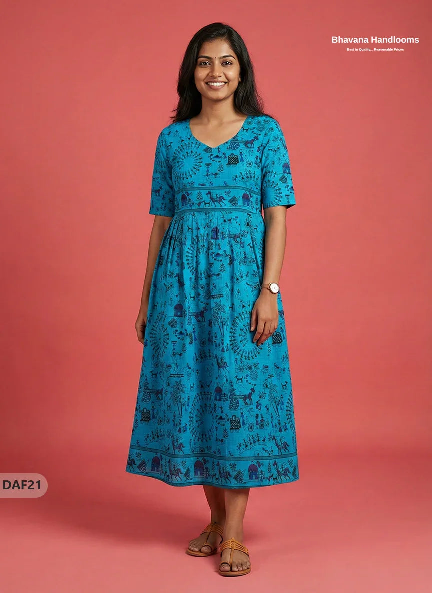 Comfortable Daily Wear Cotton Frock – Blue Colour | Half Lining