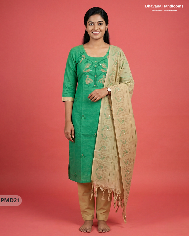 Premium Cyan Green Kurti Set with Birds Print & Mirror Finishing | Ready-to-Wear