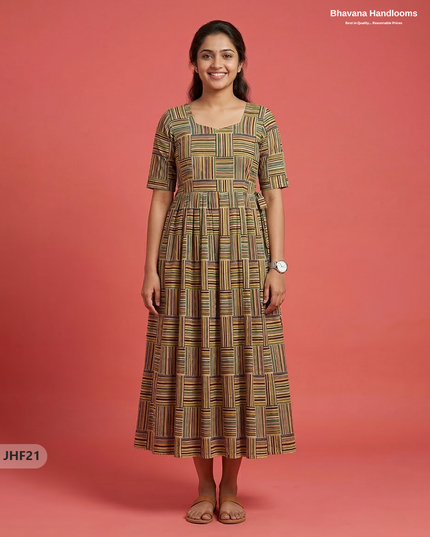 Kalamkari Design Frock – Multi Colour | Handloom Ethnic Wear with Half Lining