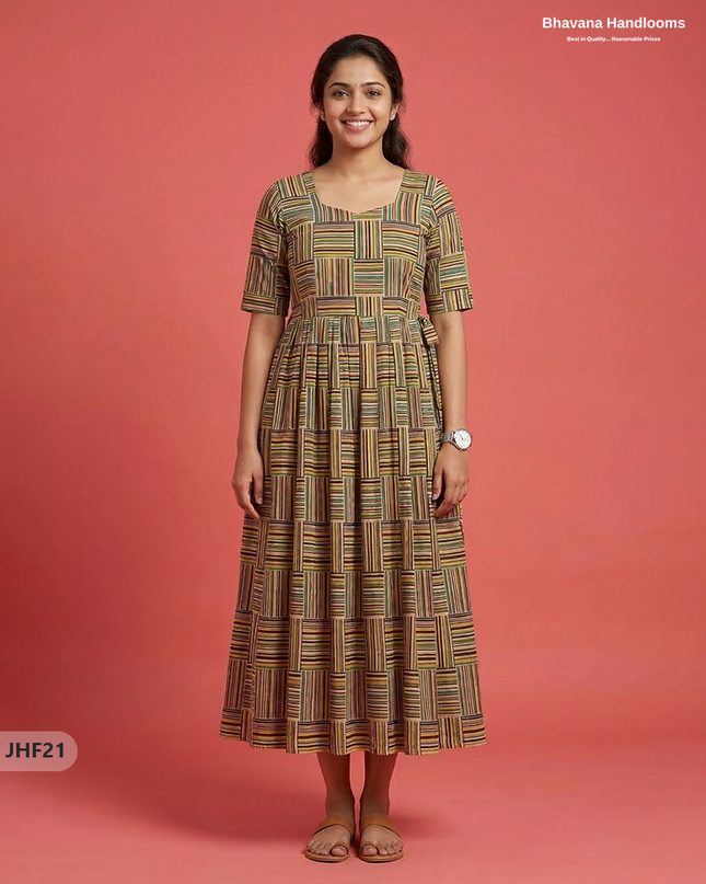 Kalamkari Design Frock – Multi Colour | Handloom Ethnic Wear with Half Lining