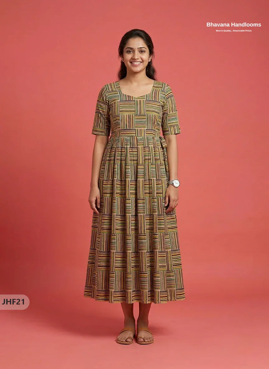 Kalamkari Design Frock – Multi Colour | Handloom Ethnic Wear with Half Lining