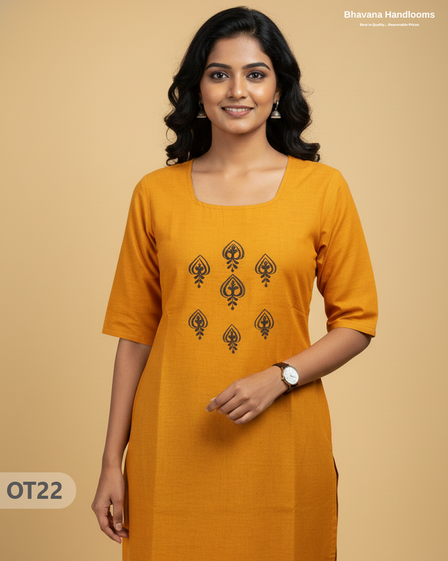 Cotton Tops with Full Length Lining Yellow Colour | Dailywear Essentials