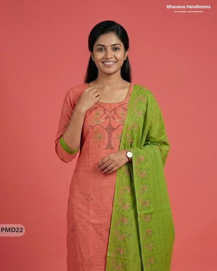 Premium Orange Kurti Set with Birds Print & Mirror Finishing | Ready-to-Wear