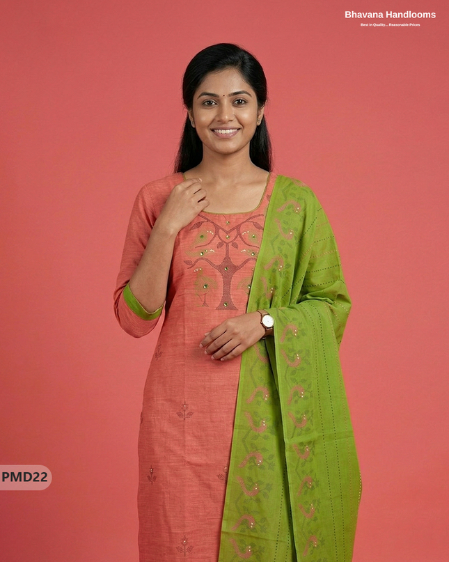 Premium Orange Kurti Set with Birds Print & Mirror Finishing | Ready-to-Wear