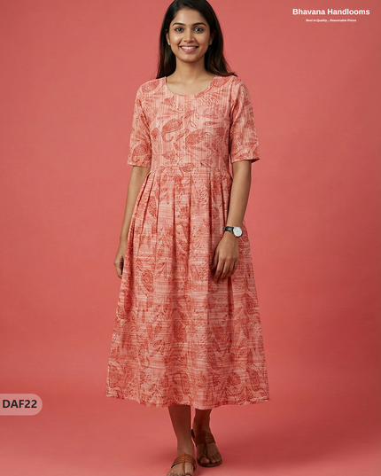 Comfortable Daily Wear Cotton Frock – Orange Colour | Half Lining