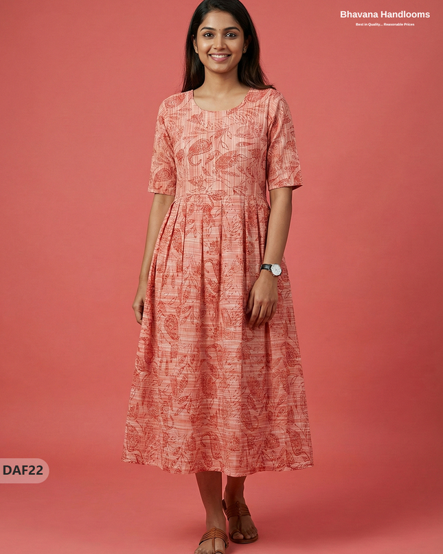 Comfortable Daily Wear Cotton Frock – Orange Colour | Half Lining