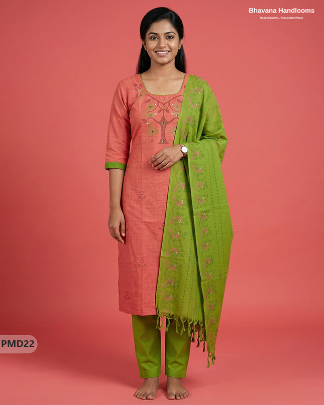 Premium Orange Kurti Set with Birds Print & Mirror Finishing | Ready-to-Wear