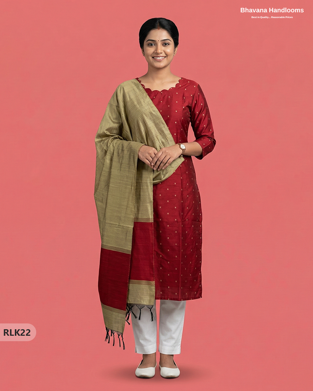 Raw Silk 2PC Set in Red Colour | Top & Bottom Only Ethnic Wear