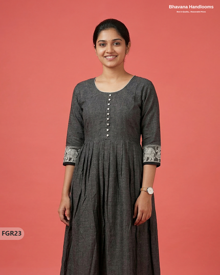 Summer Special Premium Cotton Handloom Frock with Woven Design | Black Colour