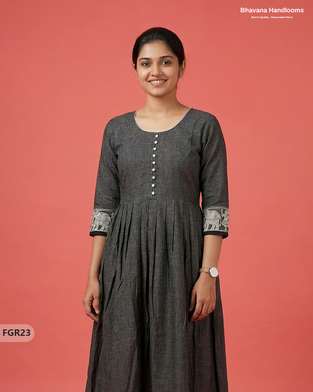 Summer Special Premium Cotton Handloom Frock with Woven Design | Black Colour