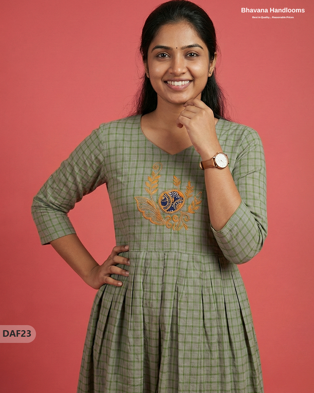 Comfortable Daily Wear Cotton Frock – Olive Green Colour | Half Lining