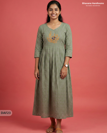 Comfortable Daily Wear Cotton Frock – Olive Green Colour | Half Lining