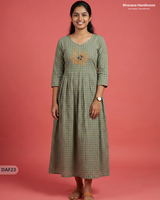 Comfortable Daily Wear Cotton Frock – Olive Green Colour | Half Lining