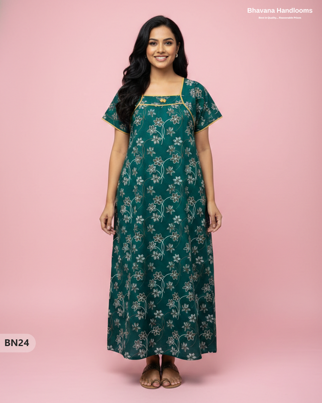 Cotton Printed Nighties | Comfortable Free Size Nightwear for Women