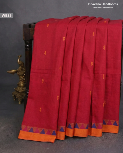 Authentic Kanchi Cotton Handloom Saree – Red Colour (Without Blouse)