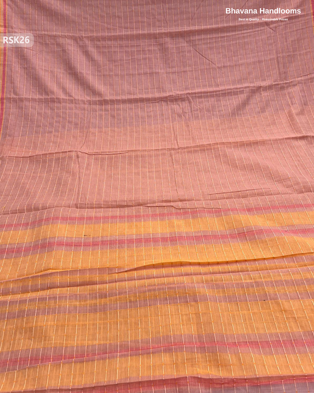Khadi Applic Work Soft Cotton Saree in Onion Pink with blouse | Bhavana Handlooms
