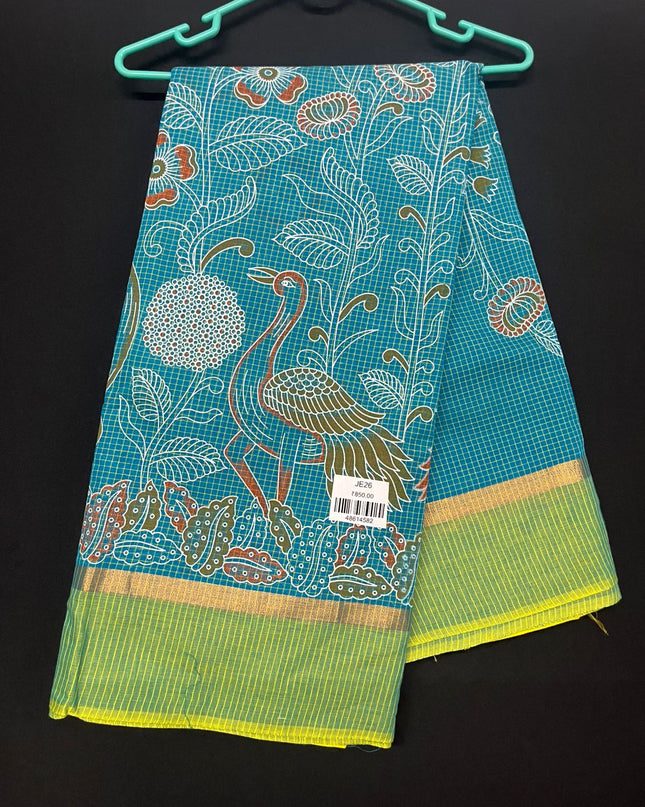 Chirala cotton saree half Blue shade and printed blouse