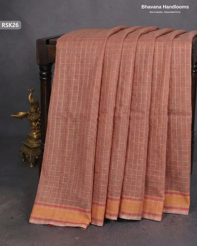 Khadi Applic Work Soft Cotton Saree in Onion Pink with blouse | Bhavana Handlooms