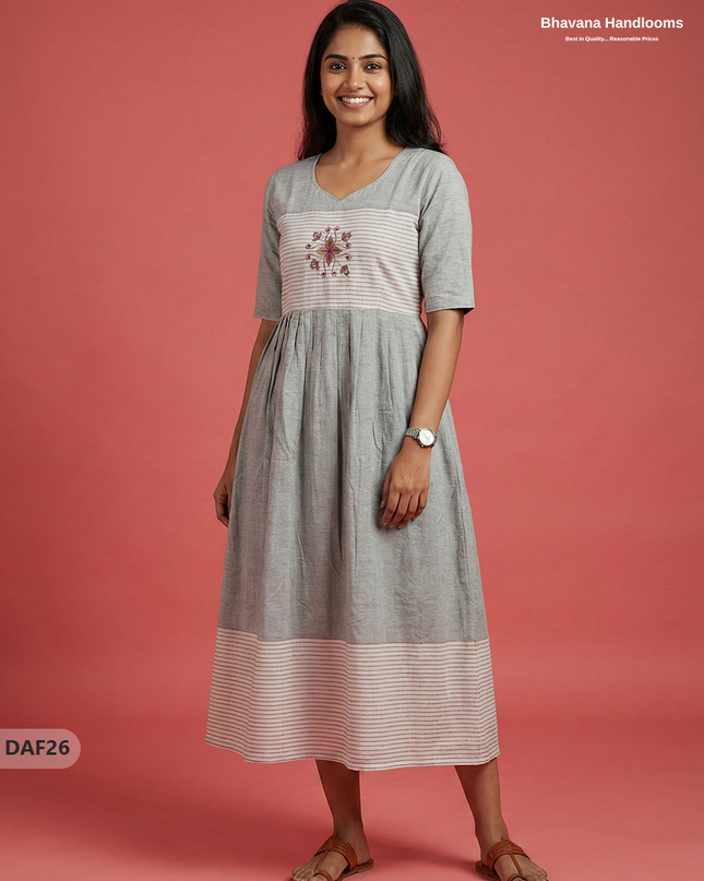 Comfortable Daily Wear Cotton Frock – Gray Colour | Half Lining