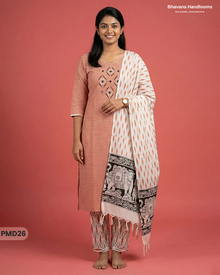 Premium Cotton 3PC Kurti Set with Embroidery & Mirror Work in Orange Colour | Ready-to-Wear Ethnic Wear
