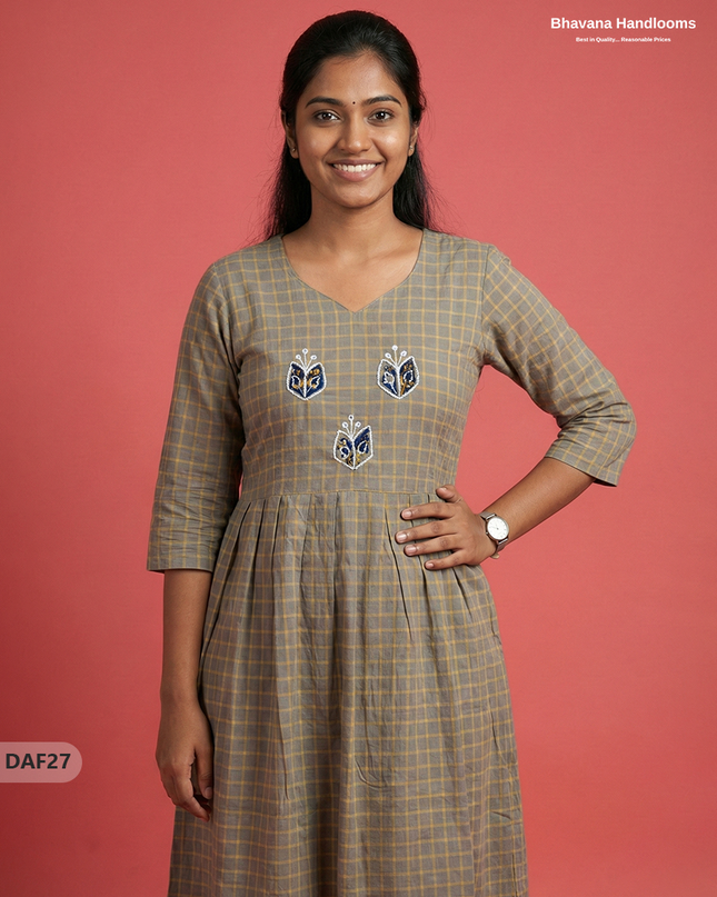 Comfortable Daily Wear Cotton Frock – Gray Colour | Half Lining