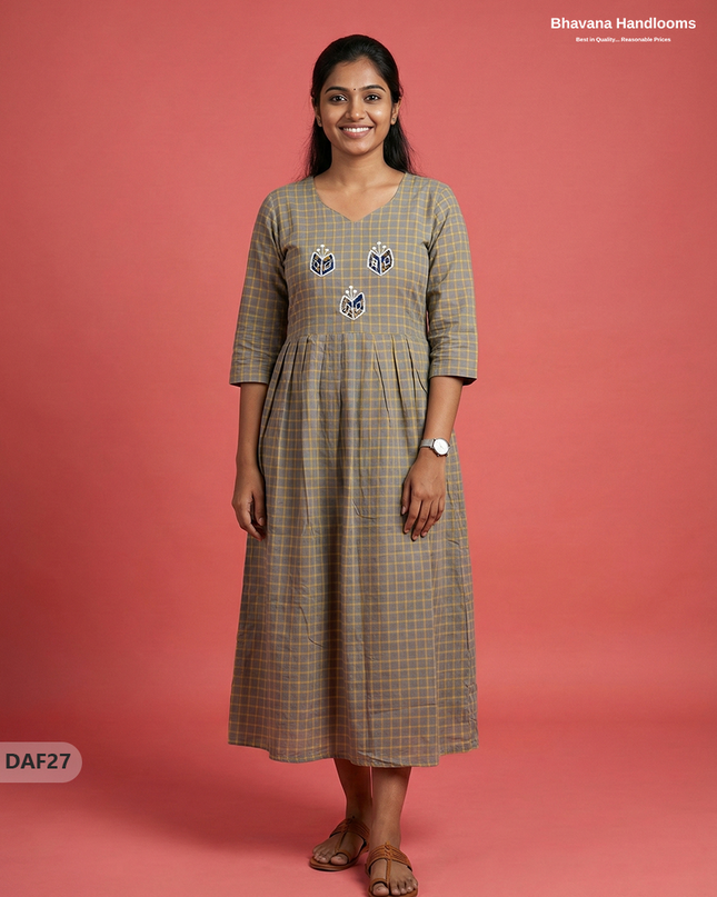 Comfortable Daily Wear Cotton Frock – Gray Colour | Half Lining