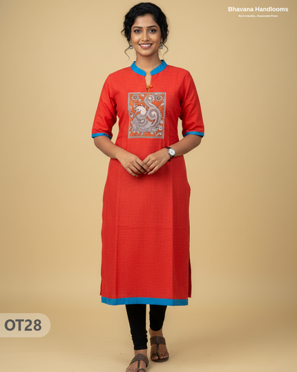 Cotton Tops with Full Length Lining Tomato Red Colour | Dailywear Essentials