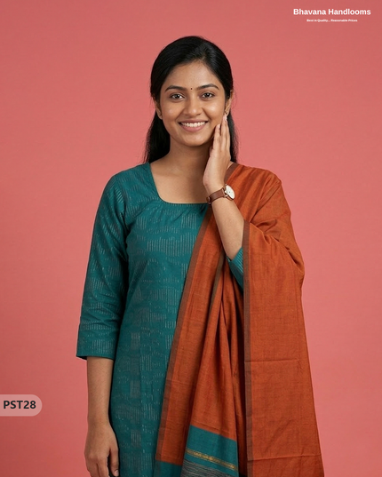 Pochampally Semi Pattu 3PC Kurti Set in Sea Green Colour | Ready-to-Wear Ethnic Wear