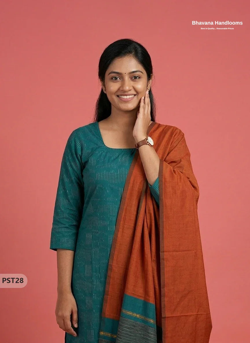 Pochampally Semi Pattu 3PC Kurti Set in Sea Green Colour | Ready-to-Wear Ethnic Wear