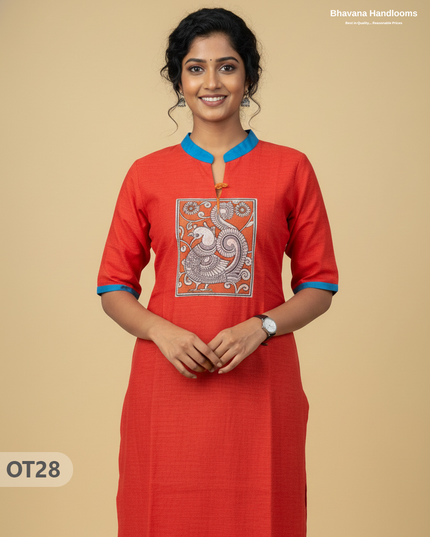 Cotton Tops with Full Length Lining Tomato Red Colour | Dailywear Essentials