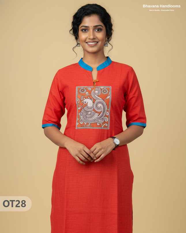 Cotton Tops with Full Length Lining Tomato Red Colour | Dailywear Essentials