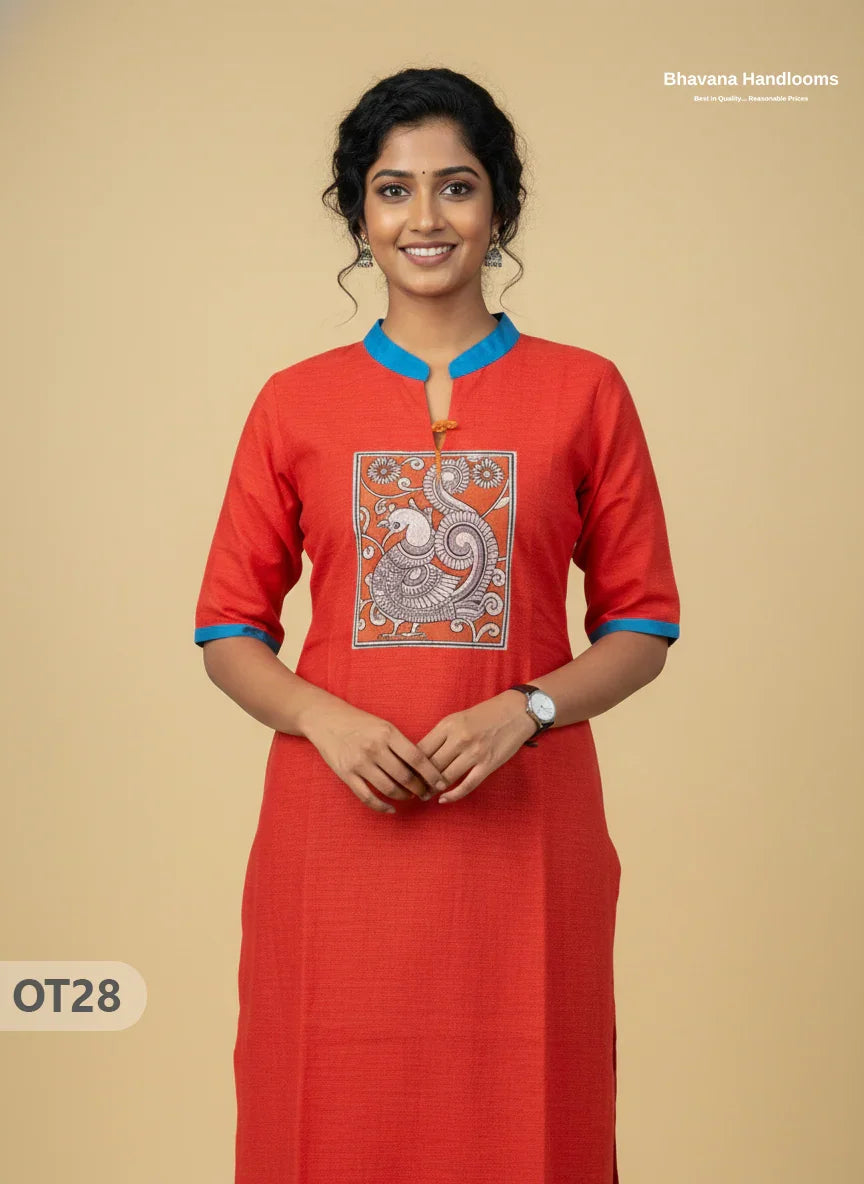 Cotton Tops with Full Length Lining Tomato Red Colour | Dailywear Essentials
