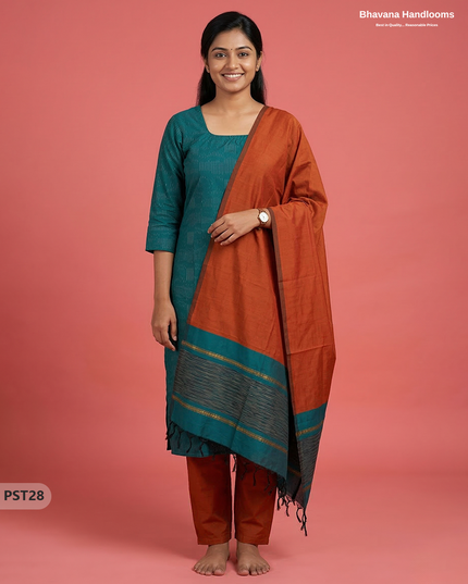 Pochampally Semi Pattu 3PC Kurti Set in Sea Green Colour | Ready-to-Wear Ethnic Wear