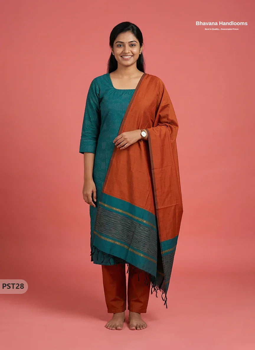 Pochampally Semi Pattu 3PC Kurti Set in Sea Green Colour | Ready-to-Wear Ethnic Wear