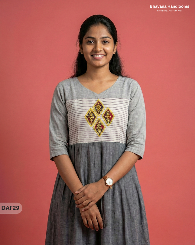 Comfortable Daily Wear Cotton Frock – Half White & Gray Colour | Half Lining