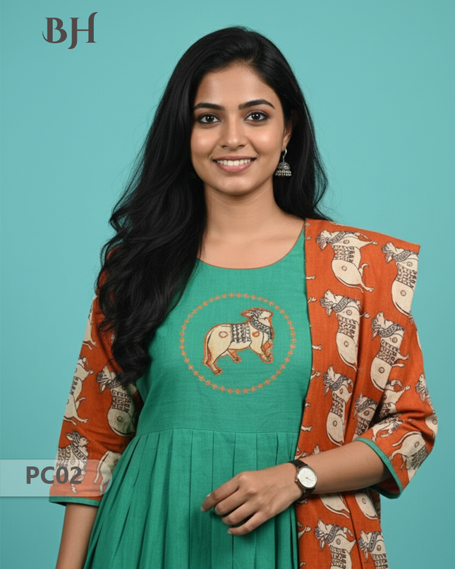 Premium 2-Piece Frock Set Lux Green Colour – Bhavana Originals Exclusive