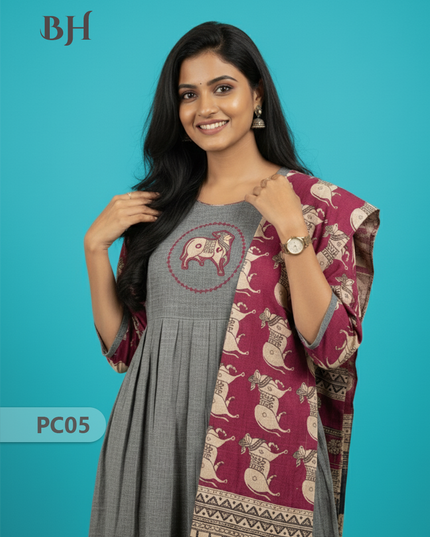 Premium 2-Piece Frock Set Gray Colour – Bhavana Originals Exclusive