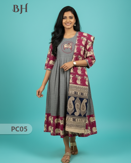 Premium 2-Piece Frock Set Gray Colour – Bhavana Originals Exclusive