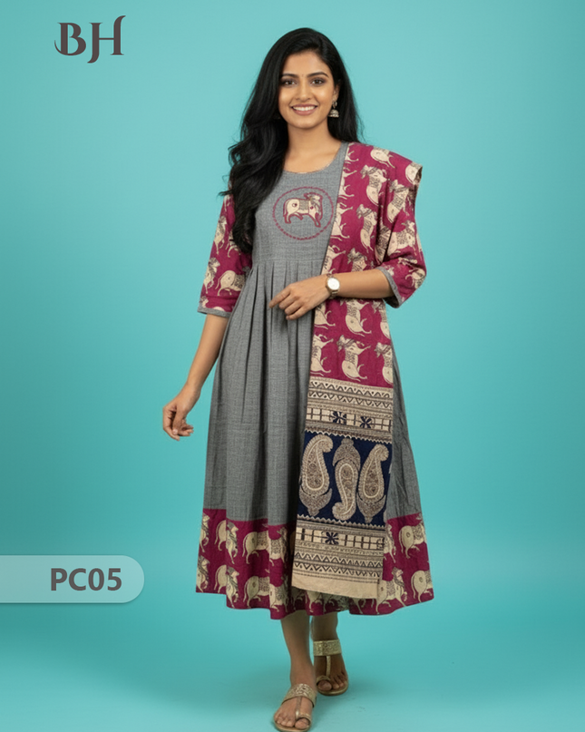 Premium 2-Piece Frock Set Gray Colour – Bhavana Originals Exclusive