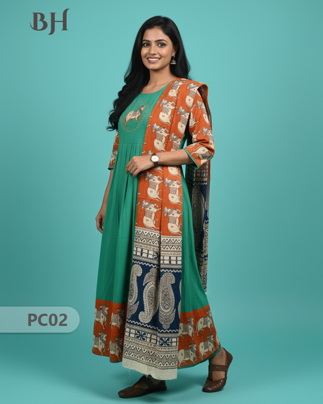 Premium 2-Piece Frock Set Lux Green Colour – Bhavana Originals Exclusive