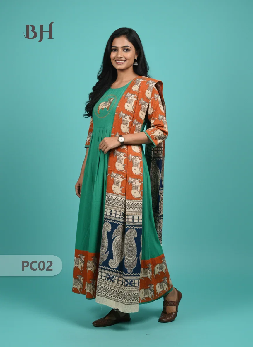 Premium 2-Piece Frock Set Lux Green Colour – Bhavana Originals Exclusive