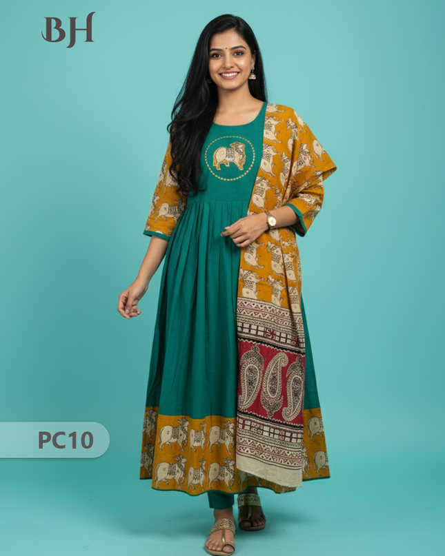 Premium 2-Piece Frock Set Emerald Green Colour – Bhavana Originals Exclusive