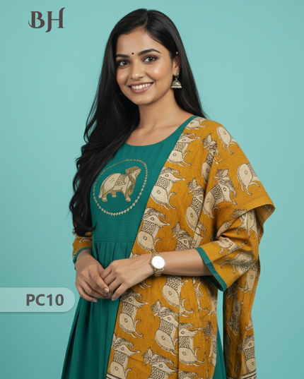 Premium 2-Piece Frock Set Emerald Green Colour – Bhavana Originals Exclusive