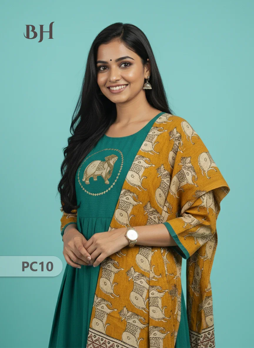 Premium 2-Piece Frock Set Emerald Green Colour – Bhavana Originals Exclusive
