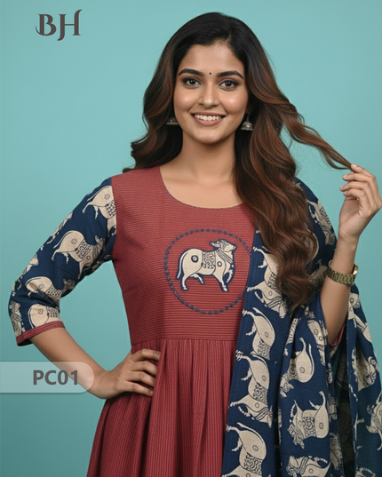 Premium 2-Piece Frock Set Maroon Colour – Bhavana Originals Exclusive