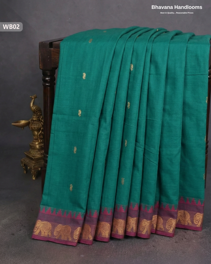 Authentic Kanchi Cotton Handloom Saree – Sea Green Colour (Without Blouse)